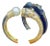 Bochic “Orient” Vintage Pearl & Sapphire Dragon Bangle Set In 18K Gold & Silver For Sale
