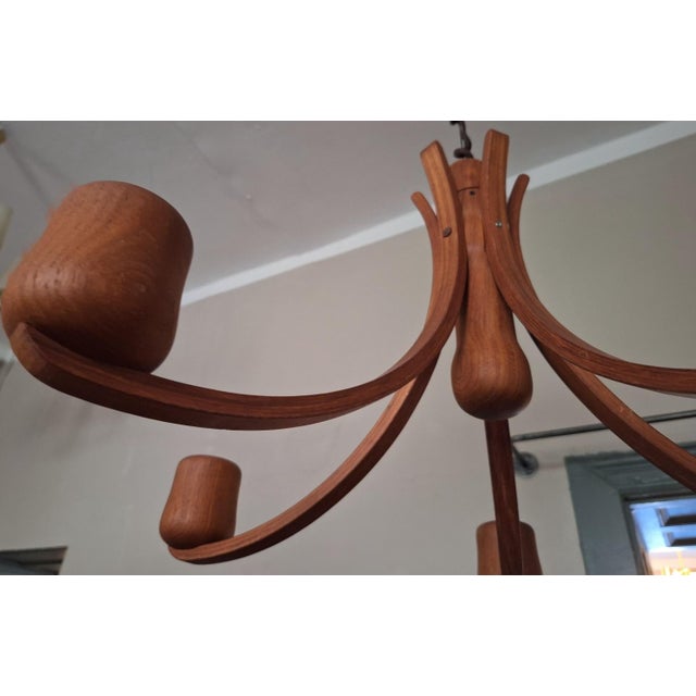 Late 20th Century Teak Variable Height Chandelier with Five Arms from Domus, Denmark, 1970s For Sale - Image 5 of 9