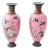 Large Pink Pair of Antique Meiji Japanese Cloisonne Enamel Vases For Sale