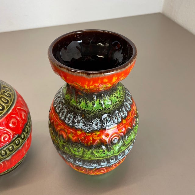 Multi-Color Fat Lava Op Art Pottery Vase from Bay Ceramics, Germany, 1970s, Set of 2 For Sale - Image 11 of 18