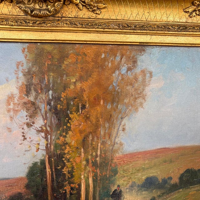 Gold Brigitte Langevin, Pastoral Scene, 20th Century, Large Oil on Canvas, Framed For Sale - Image 8 of 17