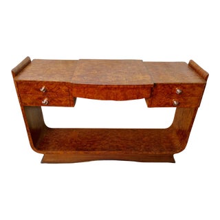 Early 20th Century French Art Deco Burl Wood Vanity Console For Sale