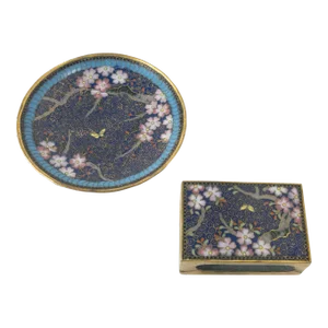Early 20th Century Japanese Cloisonne Enamel Tray and Matchbox Cover