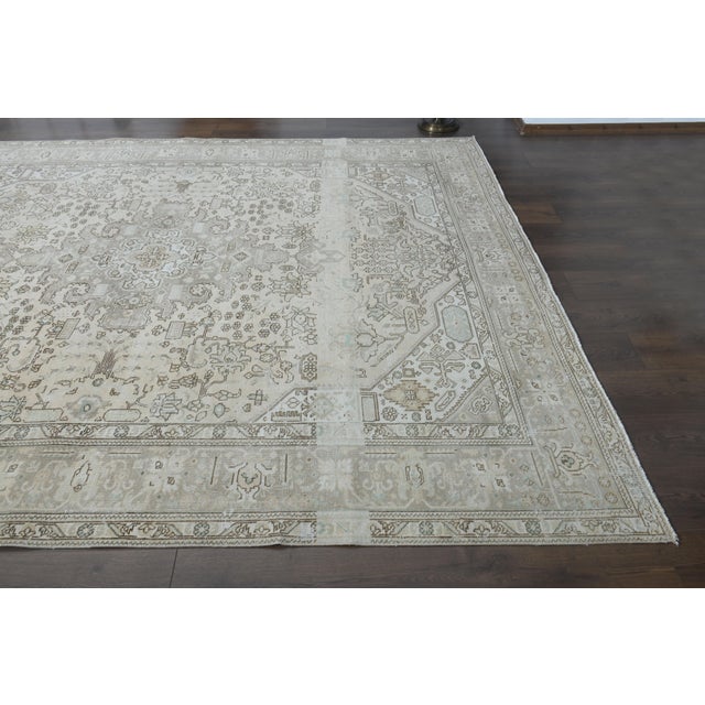 1970s 1970s Vintage Persian Handmade Wool Cotton Beige Area Rug For Sale - Image 5 of 11