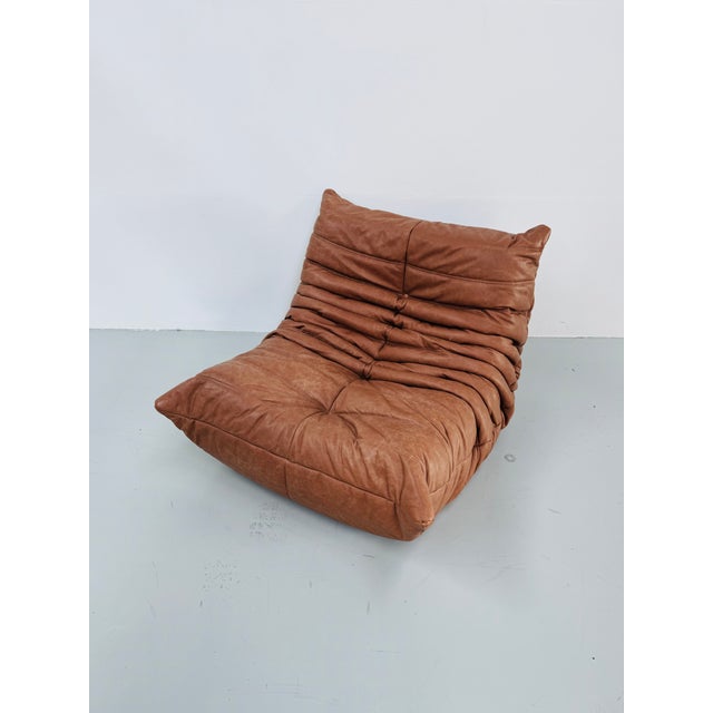 Brown Vintage Togo Lounge Chair in Cognac Leather by Michel Ducaroy for Ligne Roset For Sale - Image 8 of 11
