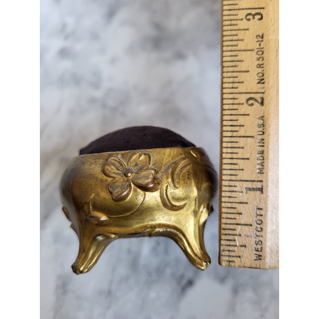Antique Brass Footed Floral Pincushion For Sale - Image 9 of 10
