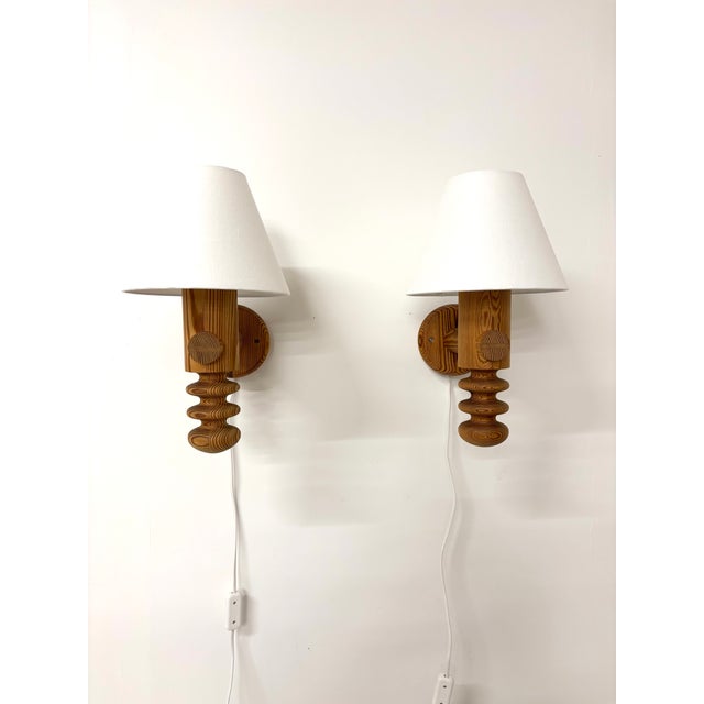 1970s Pine Wall Lights by Uno Kristiansson for Luxus, 1970s, Set of 2 For Sale - Image 5 of 11