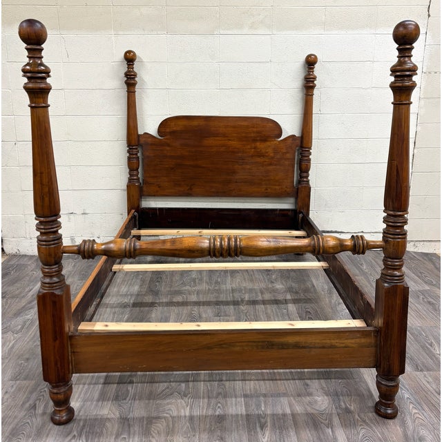 Vintage Full Size Duncan Phyfe Style Traditional Low Poster Cannonball Bed For Sale - Image 4 of 11