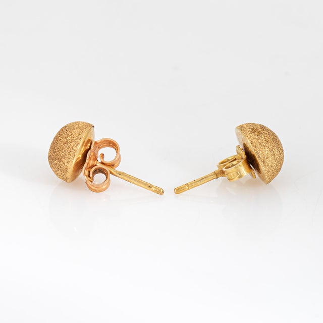 Mid-Century Modern Vintage Portuguese 19k Yellow Gold Textured Small Stud Earrings Buttons, Pair For Sale - Image 3 of 5