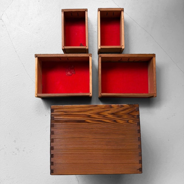 1970s Vintage Japanese Wooden Jewellery Cabinet with Four Drawers, 1970s For Sale - Image 5 of 9