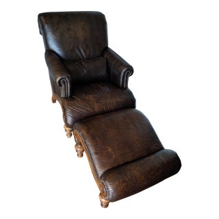 Drexel Heritage Hathaway Leather Chair With Ottoman For Sale
