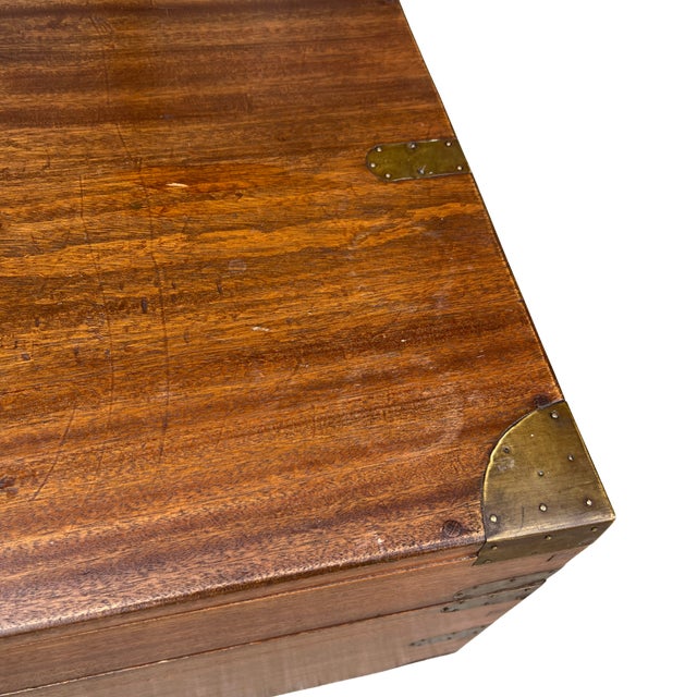 Wood Early 1900s English Camphor Wood Campaign Trunk For Sale - Image 7 of 13