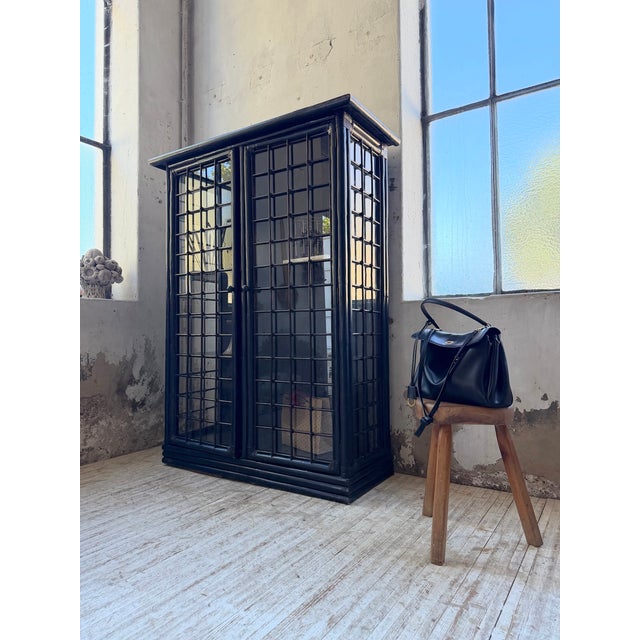 Early 20th Century Antique Black Bamboo Glass-Fronted Bookcase, 1900s For Sale - Image 5 of 18