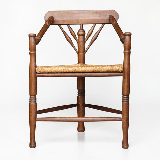1920s Dutch Corner Oak Chair With Rush Seat For Sale In New York - Image 6 of 6