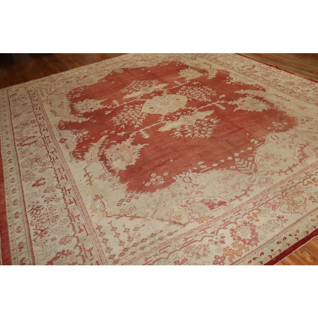 Early 20th Century Antique Large Red Oushak Square Rug, 12'4'' X 14'1'' For Sale - Image 5 of 12