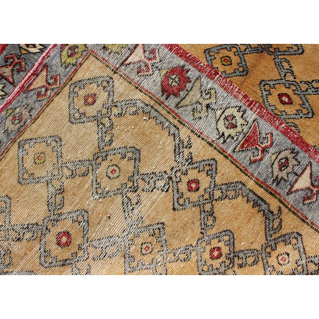 Yellow Vintage Turkish Oushak Rug With Golden Tan Field and Repeating Rosette Motif For Sale - Image 8 of 9
