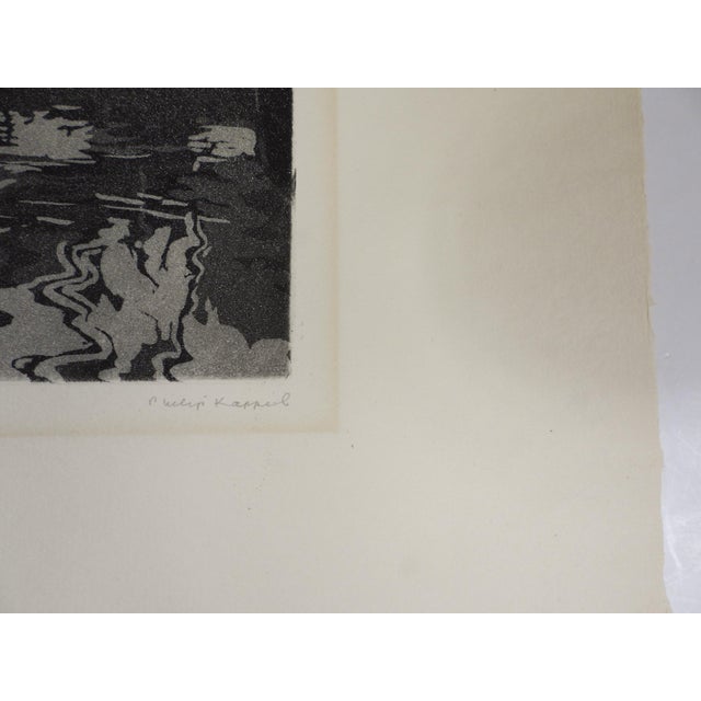 1965 Lobsterman at Dawn with lobster traps and boats etching on cream laid paper by Philip Kappel (1901 - 1981)...