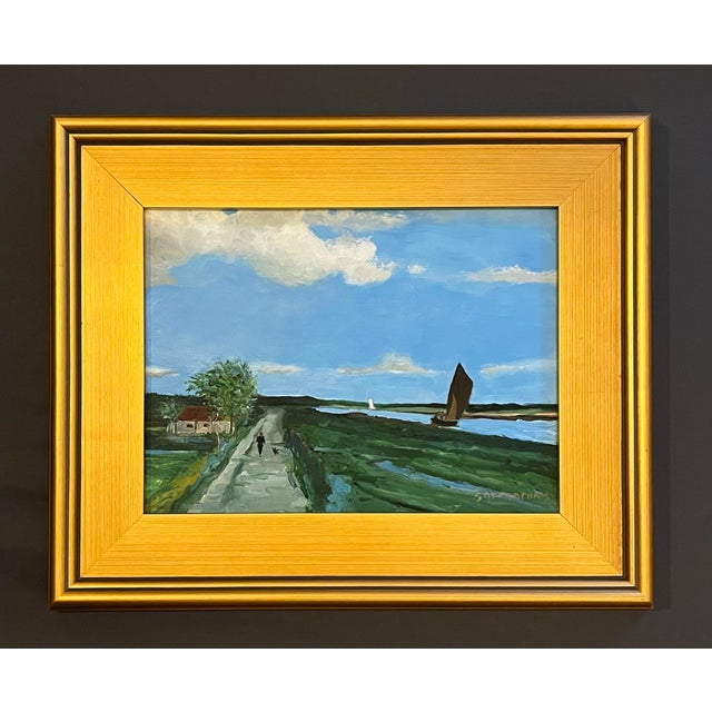 The School of Paris Oil Painting of a Netherlandish Landscape by Satori Gregorakis For Sale - Image 3 of 3