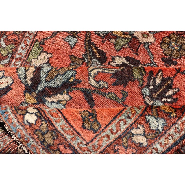Antique Persian Hamadan Carpet With Floral Designs in Soft Orange Red and Brown For Sale - Image 11 of 13