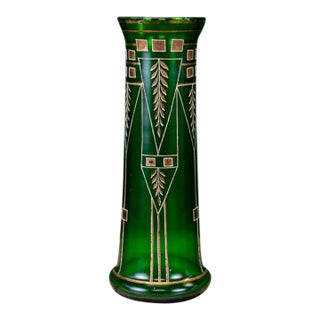 Green Art Deco/Art Nouveau Secessionist Vase With Gilded Details C. 1910 For Sale