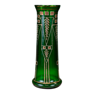 Green Art Deco/Art Nouveau Secessionist Vase With Gilded Details C. 1910