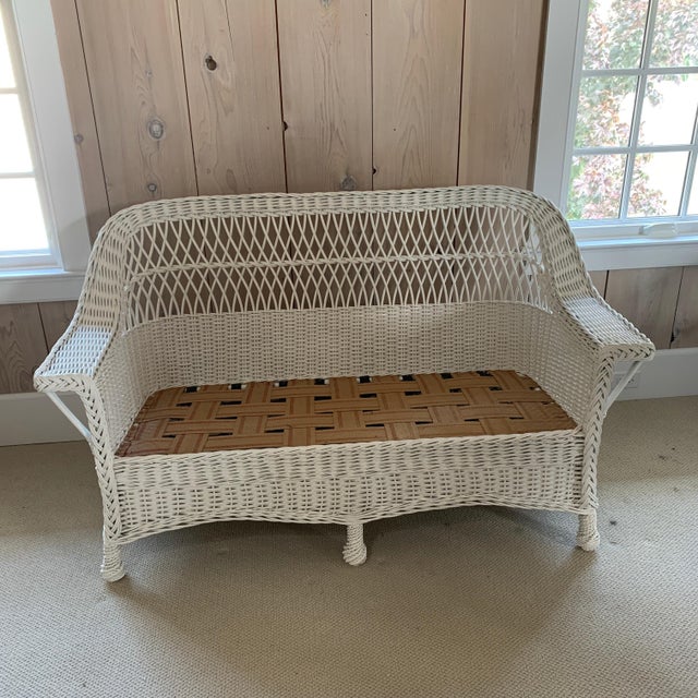 Vintage White Wicker Sofa | Chairish