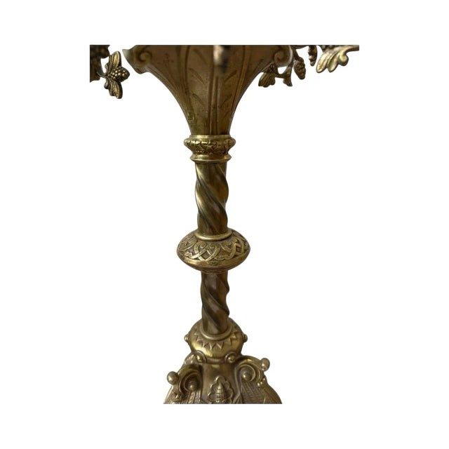Baroque Pair Antique Beaux Arts Bronze Candlesticks. Art Noveau. Semi Nude. Mounts 5 Lights. For Sale - Image 3 of 5