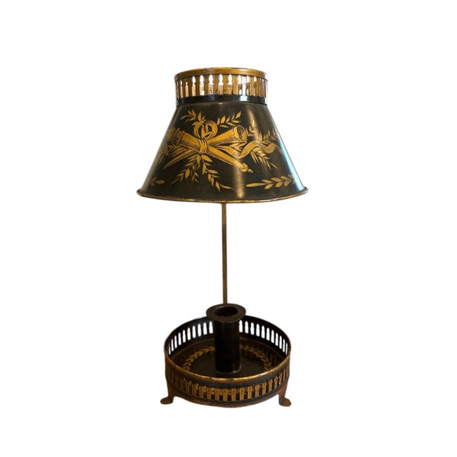 Early 20th Century Early 20th Century Black French Tole / Toleware Bouillotte Candle Lamp With Gilt / Gold Accents For Sale - Image 5 of 8