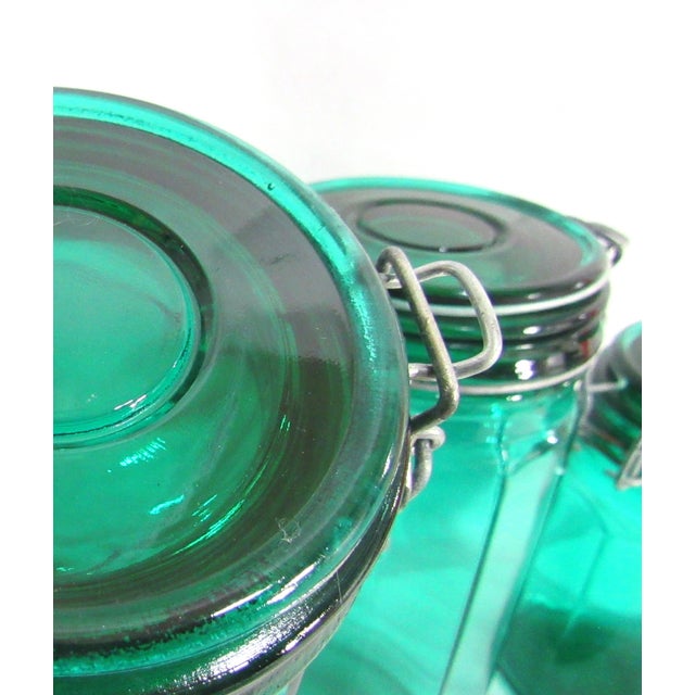 Green Mid 20th Century Mid-Century Modern Locking Top Green Glass for Pickling Storing - Set of 3 For Sale - Image 8 of 13