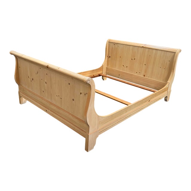 Queen Size Macys Pine Wood Sleigh Bed For Sale