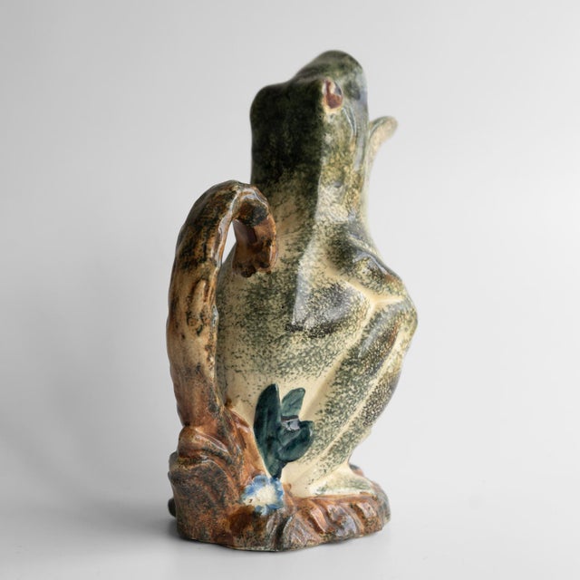 1900 - 1909 Antique Victorian Staffordshire Spongeware Pottery Frog Jug For Sale - Image 5 of 9