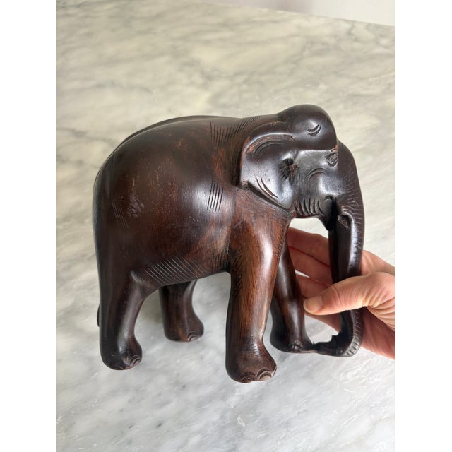 Brown Hand-Carved Indian Wooden Elephant Sculpture For Sale - Image 8 of 8
