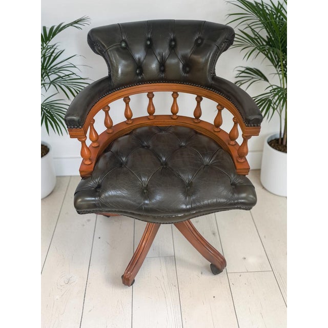 Vintage Chesterfield Chair in Green Leather, 1980s For Sale - Image 3 of 17