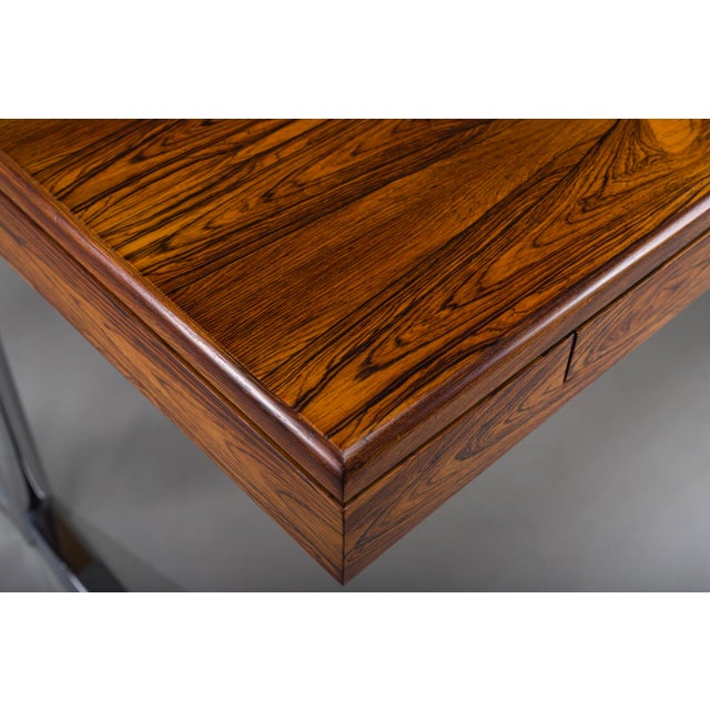 Executive Desk in Fine Hardwood Veneer on Nickel-Plated Steel Legs, 1970s For Sale - Image 16 of 18
