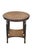 Mid Century French inspired round two tier side table. Made from oak with brass tapered posts. Dimensions: 23. 1/2" x 24...