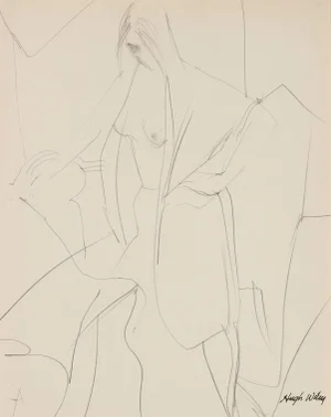 Hugh Wiley Draped Nude Figure Drawing in Graphite, 1960-1961