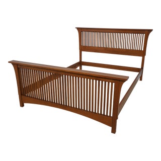 Stickley Queen Size Mission Oak Spindle Bed For Sale