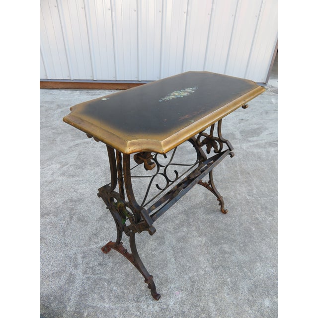 Black Vintage 1930's Hand Forged Wrought Iron Gilt Side Table ~ Spanish Revival ~ Hollywood Regency ~ French ~Plant Stand For Sale - Image 8 of 18