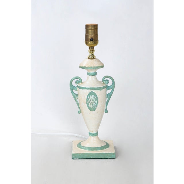 Vintage White Urn Lamp With Duke & Duchess of Windsor Green & White