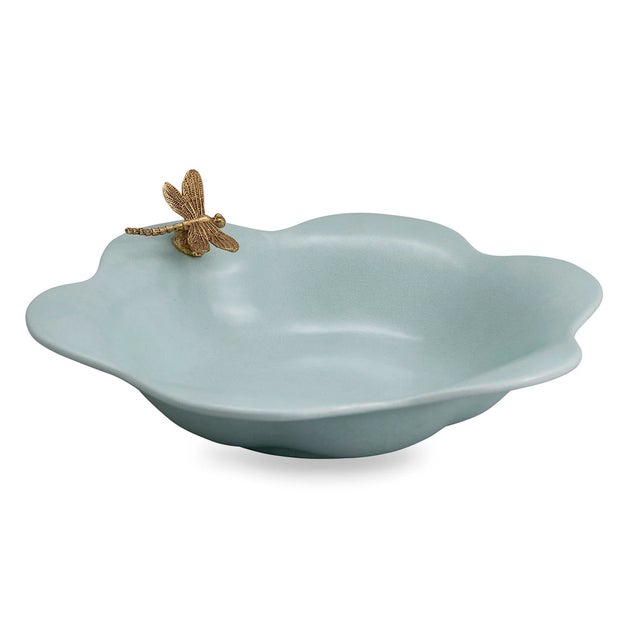 English Dragonfly Celadon Sky Blue Scallop Bowl For Sale - Image 3 of 3
