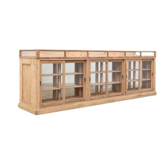 Early 20th Century Glass-Fronted Fir Wood Shop Counter, 1910 For Sale