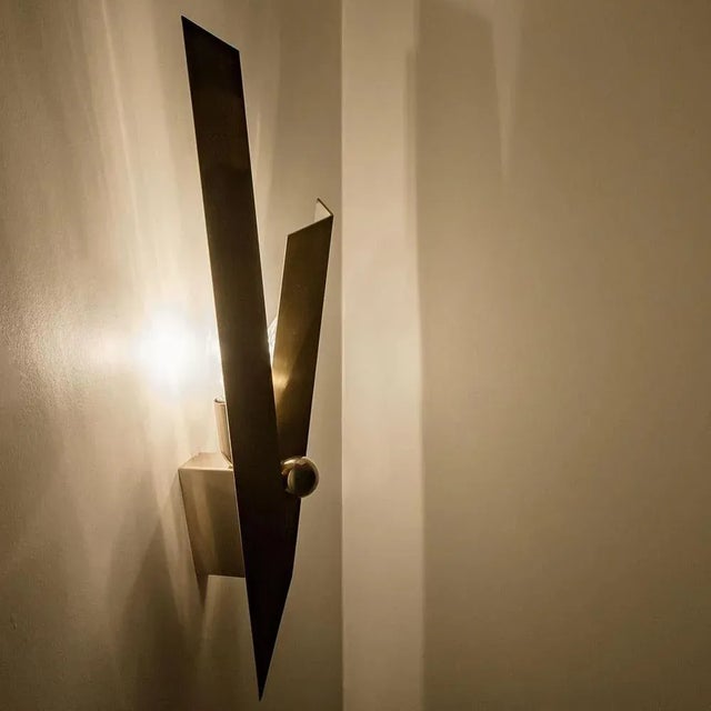 Gold Art Deco Style Brass and Chrome Wall Sconce, 1980s For Sale - Image 8 of 10