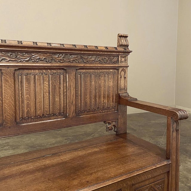 Antique Gothic Revival Carved Hall Bench For Sale - Image 12 of 18