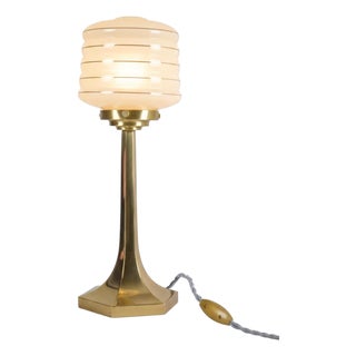 Brass and Opaline Glass Table Lamp in the style of Josef Hoffmann for Wiener Werkstätte, 1990s For Sale
