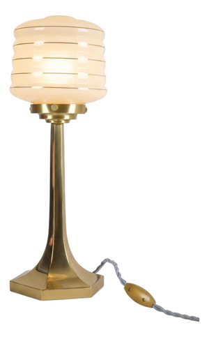 Brass and Opaline Glass Table Lamp in the style of Josef Hoffmann for Wiener Werkstätte, 1990s