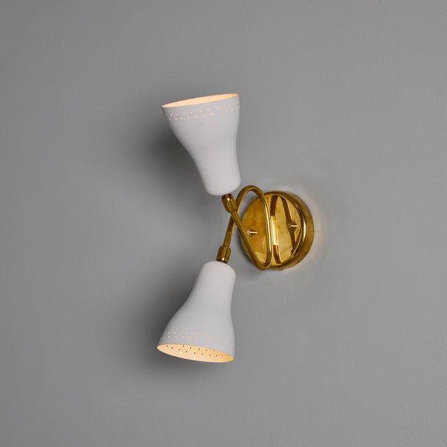 1950s Stilux Milano White Perforated Double Shade Wall Lamp For Sale In Los Angeles - Image 6 of 15