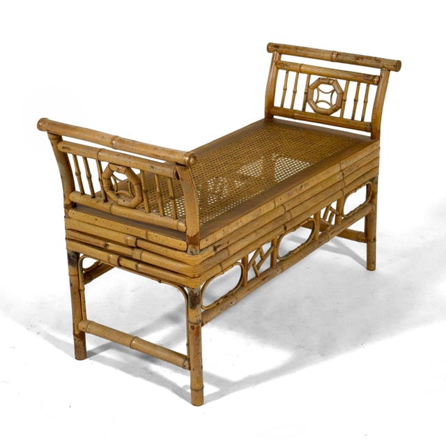 Mid 20th Century Bamboo and Cane Bench with Cushion For Sale - Image 9 of 11
