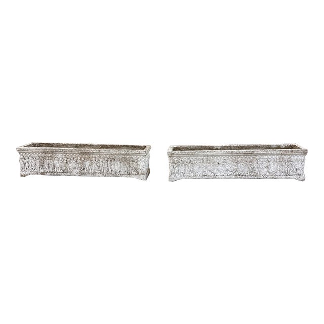 Pair of Neoclassical Architectural Relief Rectangular Planters / Window Boxes For Sale