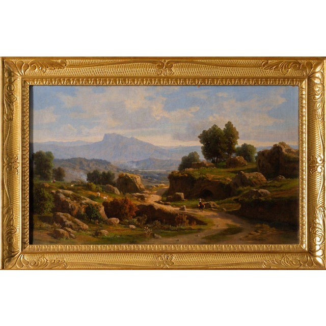 Ettore Cumbo Borgia, Landscape of the Roman Countryside, 19th century, Oil Painting on Canvas For Sale - Image 8 of 8