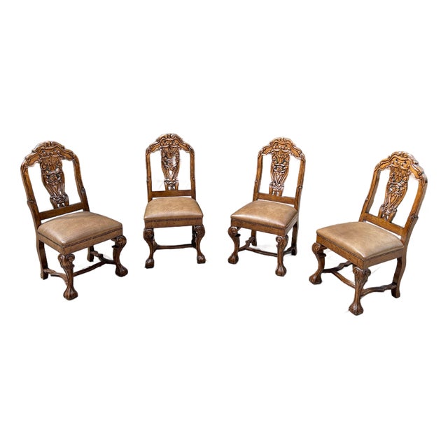 Late 20th Century 4 Fruit Wood Finish Dutch Chippendale Style Dining Chairs For Sale